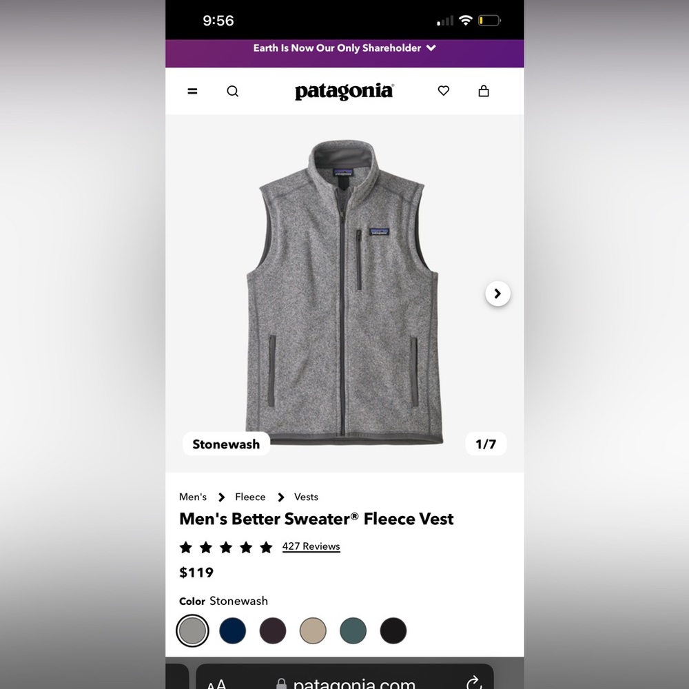 Men’s Patagonia better sweater fleece vest in stonewash size L